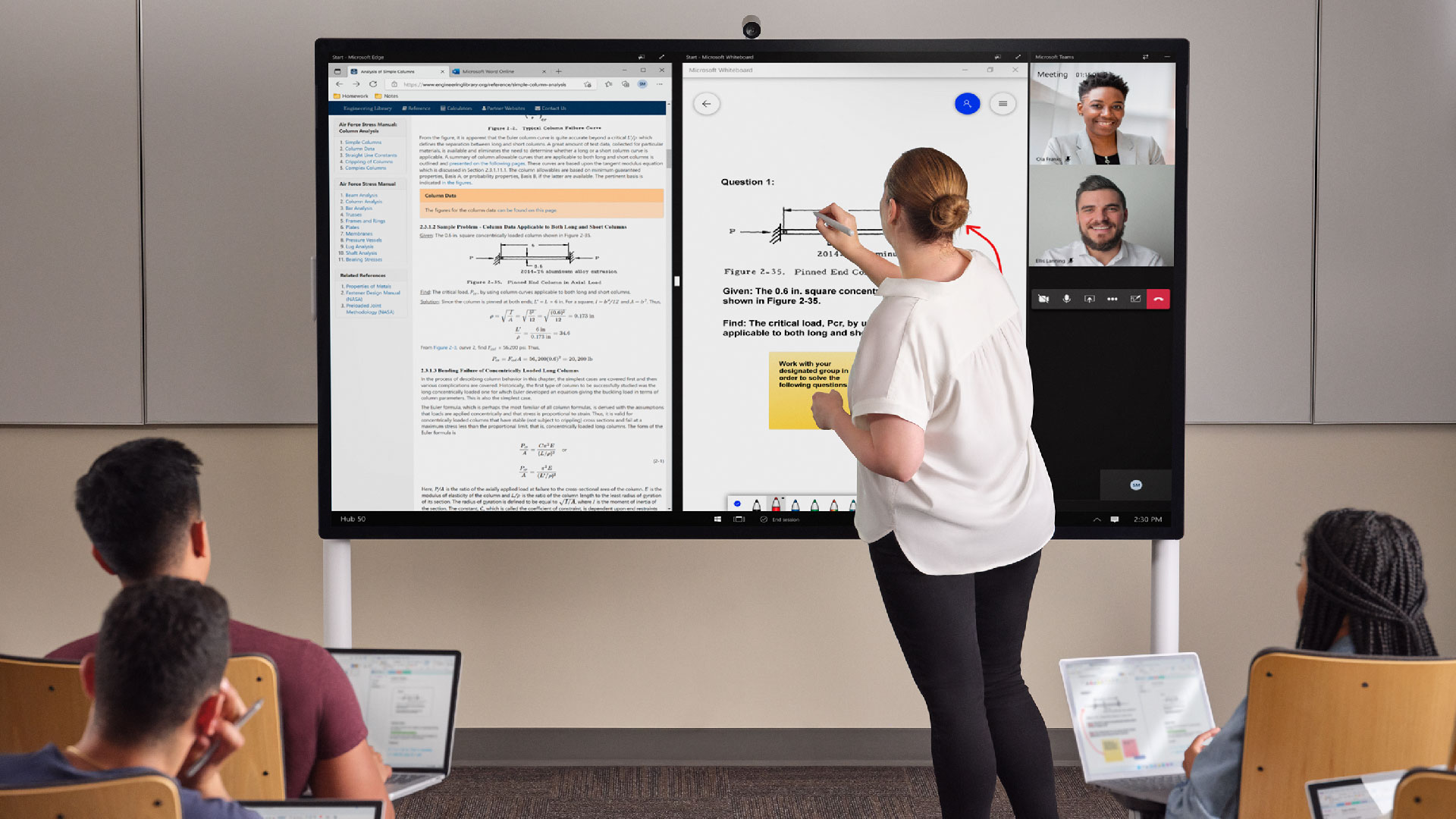 Educator using Surface HUB in classroom setting
