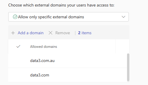 Choose which external domains to allow in Teams screenshot