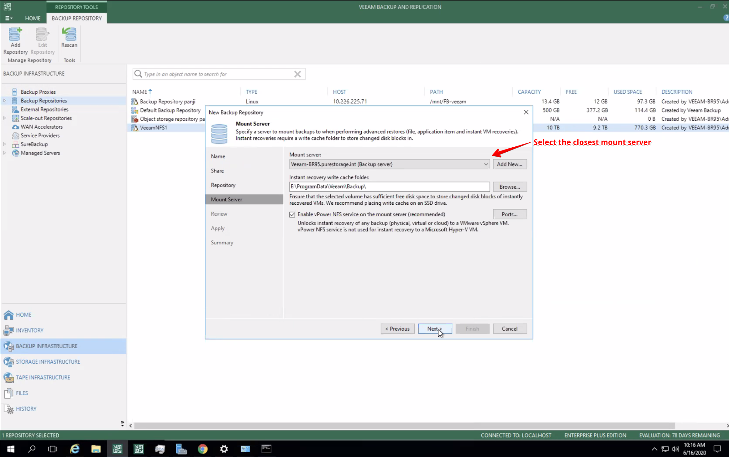 Configuring the Veeam NFS Backup Repository Step 11