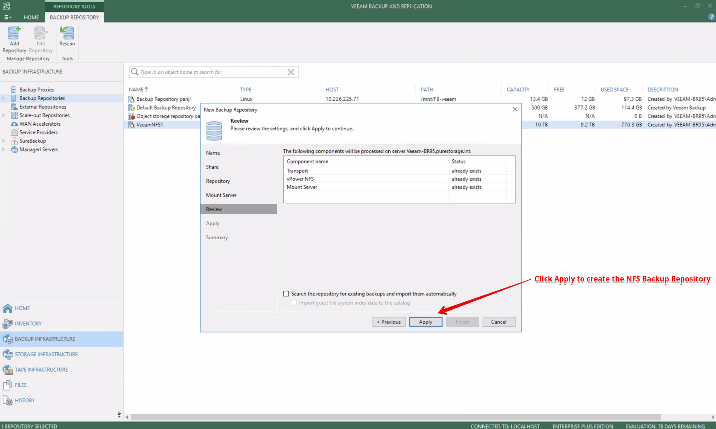 Configuring the Veeam NFS Backup Repository Step 12