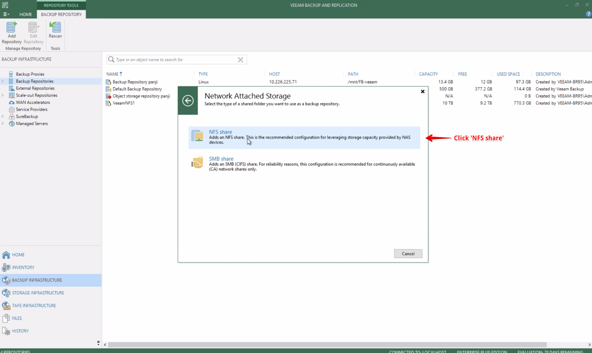 Configuring the Veeam NFS Backup Repository Step 4