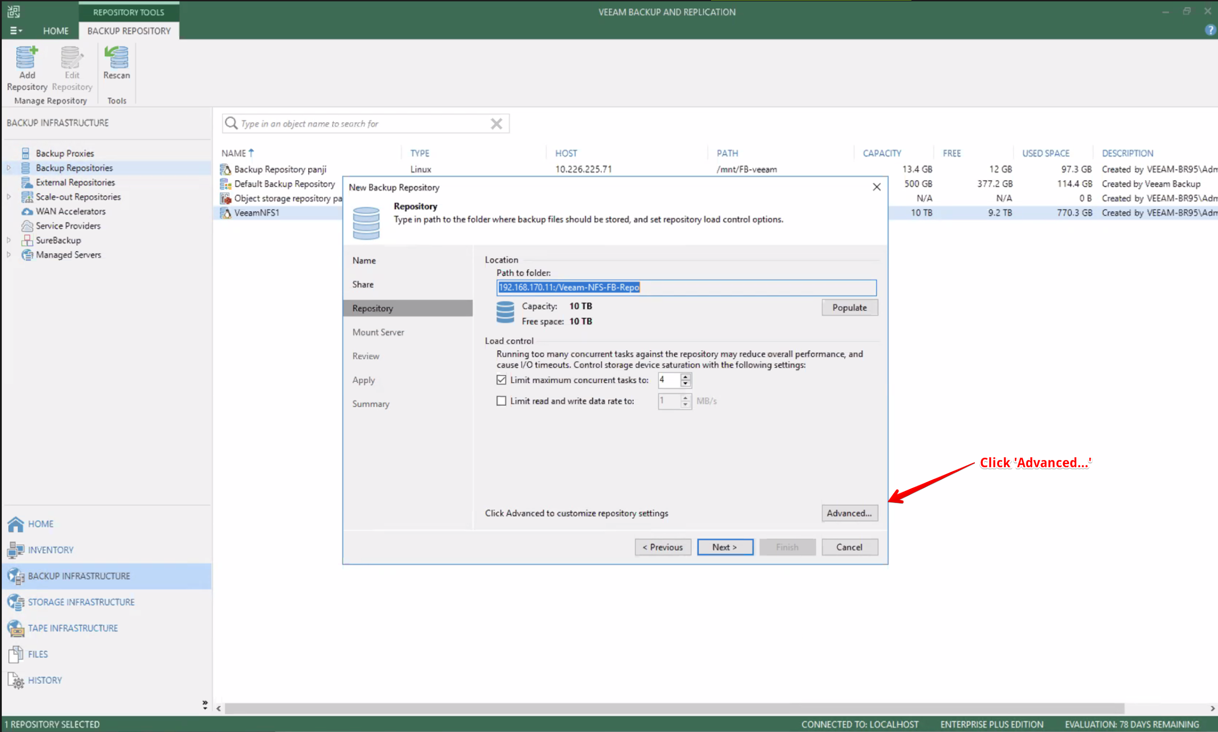 Configuring the Veeam NFS Backup Repository Step 7